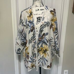 Linen Francesca Bettini Womens‎ Tropical Print Open Front Kimono Cardigan